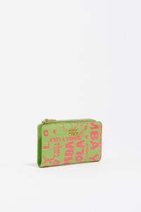 Compact pink lime leather purse