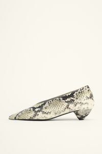Snake print leather low heel court shoe