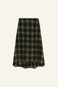 Khaki checked wool A-line skirt