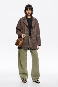 Brown checked double-face raw finish coat Brown checked double-face raw finish coat